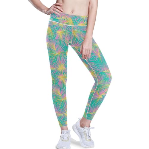 Leggings de compresión de danza con soporte abdominal y un tejido elástico de palmeras rosas