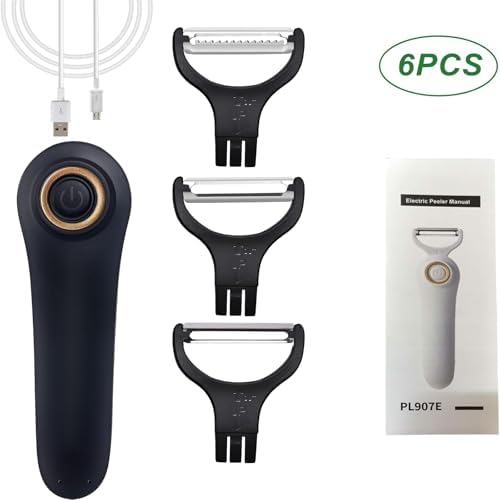 Electric Potato Peeler, Handheld Electric Vegetables and Fruit Peeler 3-in-1 Pro Set, USB Rechargeable Kitchen Gadgets for Apples, Potato, Carrots, Cucumber (Black)