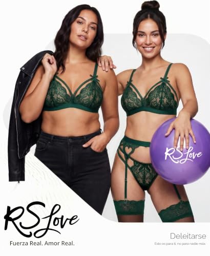 Miniatura 2 de Rslove Conjunto De Lencería Para Mujer Con Liguero De 3 Piezas De Encaje Verde L