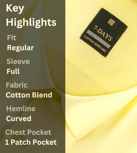 Image of 7-DAYS Men's Premium Formal Shirt - Cotton Rich, Regular Fit, Full Sleeve, with Pocket, Durable & Easy Care - Perfect for Office & Everyday Wear