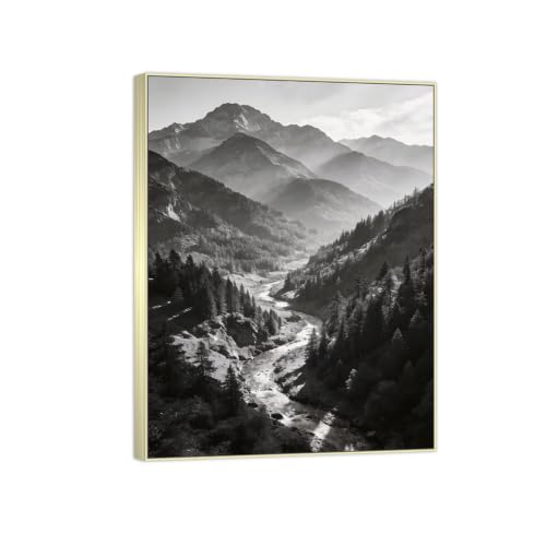 Tableau forêt rivière noir et blanc pour habiller un mur vide