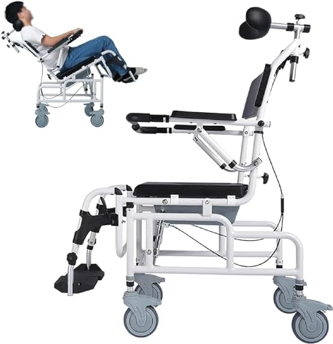 ZAIED 4-in-1 Multifunction Chair, Reclining Shower Chair, Adjustable Commode Chair with Padded Seat,Flip-up Arm and Foot Rests, Bedside Accessories for Seniors, Toilet Chair for Adults