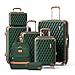 Melalenia Kofferset 7tlg Hartschale Leicht mit 4 Rollen und TSA-Schloss Der Gepäcksets Enthält 1 Kosmetikkoffer 1 Reiserucksack und 1 Kulturbeutel Grün