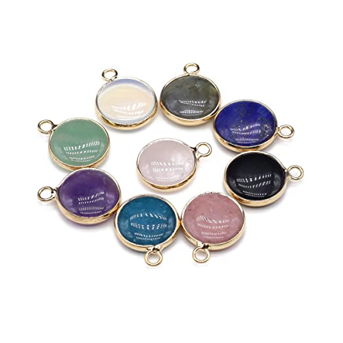 LE SKY 12 Pcs Natural Stone Pendants Round Shape Healing Chakra Polished Crystal Quartz Agate Stone Accessories for Jewelry Making Necklace Earrings