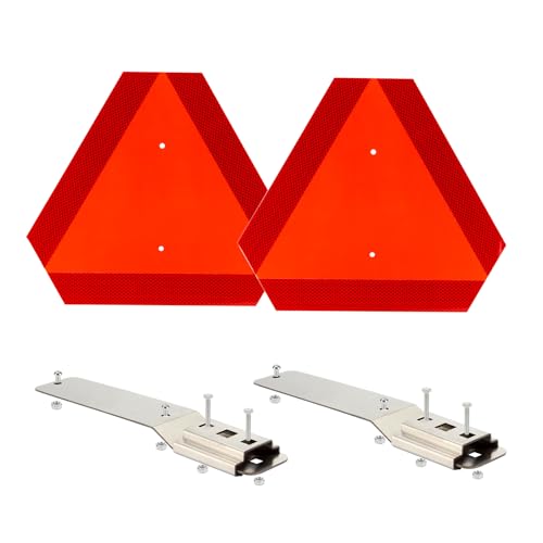 Image of 2 Sets Aluminum Slow Moving Vehicle Triangle Sign | Slow Sign Warning Triangles with Mounting Bracket, Slow Moving Vehicle Sign for Tractor Maintenance Vehicles Golf Carts Farm