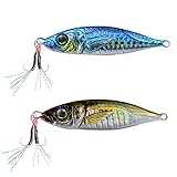 2Pcs Slow Pitch Jigs Lures Fishing Jigs Saltwater Speed Jigging Slow with Butterfly Hook Fishing Lures Sinking Metal Spoons for Saltwater Fishing (14g)