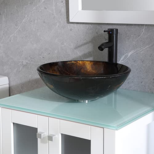 Wonline 24'' White Modern Wood Bathroom Vanity Cabinet Round Tempered Glass Vessel Sink Orb Faucet Drain Combo Design With Mirror #TOP6