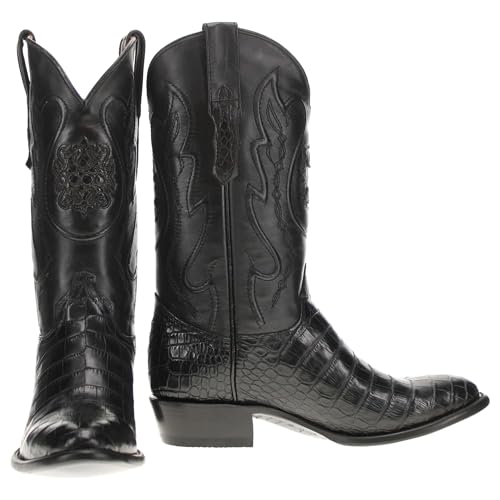 Image of Vaccari Men's Travis Genuine Black Alligator Belly Leather Round Toe Western Cowboy Boots - 8 EE