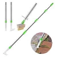 Patio Weed Remover Tool with Long Handle, Weed Scraper and Weed Brush Set Combo, 60" Block Paving Weeding Tool to Remove Weeds & Moss, 3 Different Weeder Tools for Garden, Patio, Driveway, Sidewalk