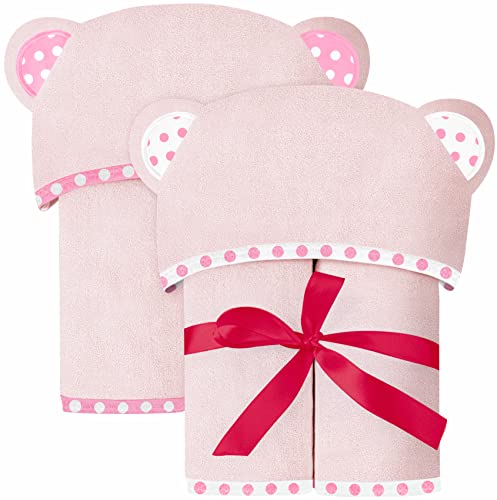 Image of ELSVIN Set of 2 Hooded Baby Towels – Pink – Luxurious, Large and Super Absorbent – 30 x 30 Inch – Soft and Suitable for Infants, Toddlers and Kids – 400 GSM