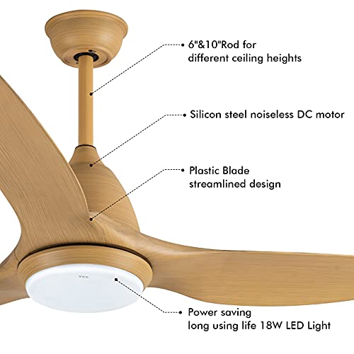 Tcl 52" Indoor And Outdoor Ceiling Fan With Light And Remote Control, 3 Blades Noiseless Reversible Dc Motor,6-Speed, 3 Colors Temperature Switch,Timer (52”Hand-Painted) #TOP4