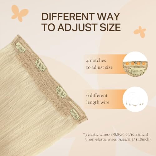Image of DOORES Wire Human Hair Extensions, Platinum Blonde 95g 16 Inch, Hair Extensions Real Human Hair Transparent Wire Natural Straight Hairpiece Invisible Hair Extensions