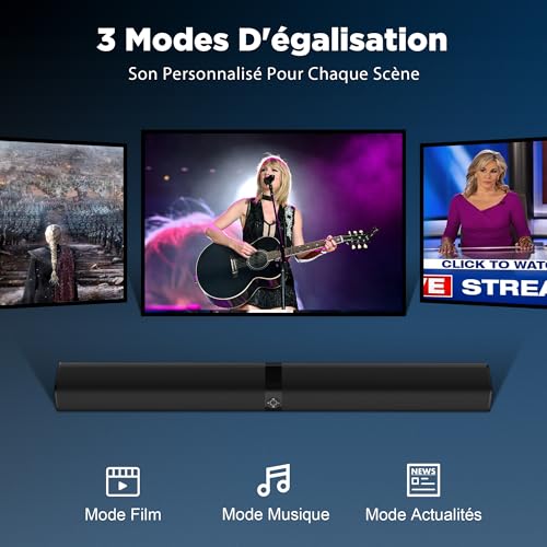 GarageRock Barre de Son pour téléviseurs, Barre de Son 2 en 1 Divisible avec réglage Automatique du Volume, Haut-parleurs stéréo pour téléviseur avec 3 Modes d'égalisation, Bluetooth 5.3, Arc/Opt/AUX – Image 4