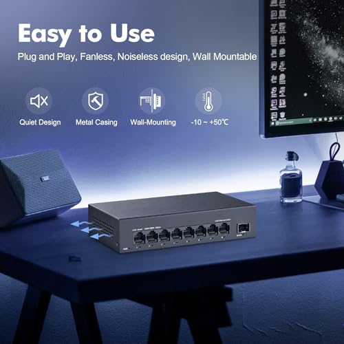 Image of 8 Port 2.5G Switch, 8 x 2.5GBASE-T Ports with 10G SFP+, 60Gbps Switching Capacity, Fanless Plug & Play YuLinca Unmanaged Network Switch