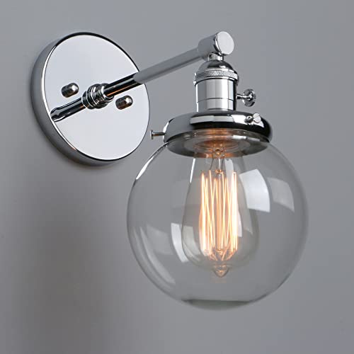 Phansthy Industrial Wall Light Globe Wall Sconce With 5.9 Inch Clear Glass Canopy (Chrome) #TOP1