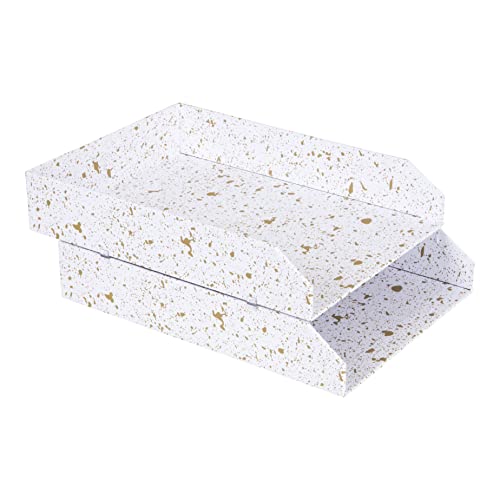 BIGSO Hakan 2er-Set Briefablage A4 – Aufbewahrungsbox stapelbar mit Griff – Schreibtischablage für Briefe, Dokumente & Unterlagen – Ordnungssystem aus Faserplatte mit Papier – Gold gesprenkelt
