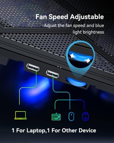 TECKNET Laptop Cooling Pad Laptop Cooler with 6 Ultra Quiet Cooling Fan at 1400 RPM Rapid Cooling, Adjustable Height Laptop Cooling Stand for 12"-19" Laptops, Blue LED Light, 2 USB Ports