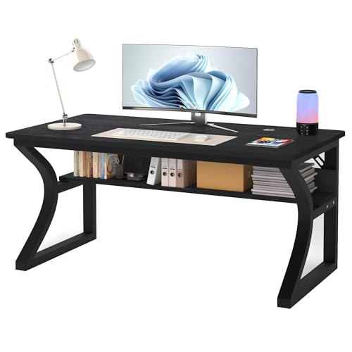 AZN 47x20" Computer Desk with Storage, Metal Frame, Black