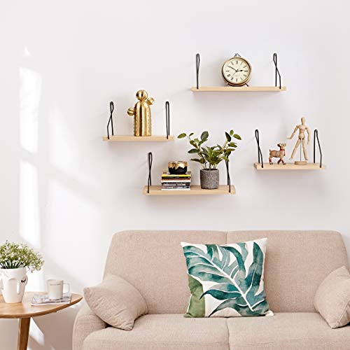 Homwoo Floating Shelves Set Of 2 Oak Solid Wall Shelf Rustic Wall Mounted Shelves For Living Room, Bedroom, Bathroom, Kitchen, Office (Natural) #TOP3