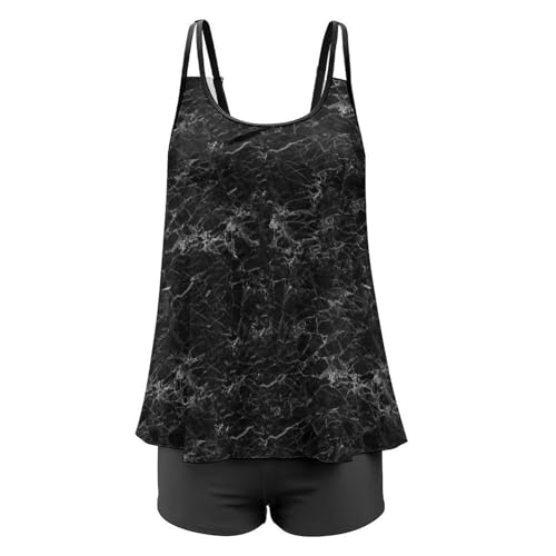 Tankini de mármol negro para mujer con pantalones cortos para máxima cobertura 6