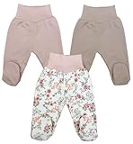 KIDS STYLE Baby Mädchen Stramplerhose Hose mit Fuß, Bekleidungsgröße: 56, Farbe: Set 7 3er Pack Blumen Rosa