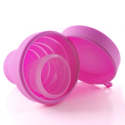 Collapsible Silicone Foldable Sterilizing Cup Set For Feminine Softcups Menstrual Cups Storing And Cleaning Your Heavy Diva Cup Foldable Travel Cup For Outdoors Camping And Hiking-Eco Friendly(Pink) #TOP3