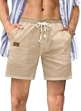 JMIERR 5 inch Inseam Shorts Men Casual Cotton Linen Drawstring Summer Beach Stretch Golf Dress Shorts with Pockets for Men Elastic Waist,XL,A Khaki