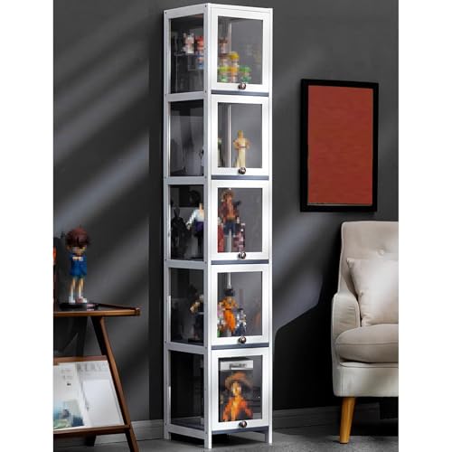 Acrylic Display Cabinet Living Room Display Cabinet White Display Cabinet Transparent On All Sides Strong Load-bearing Capacity Sealed And Dustproof Used For Various Scenes(Fifth floor,30cm(11.8in))