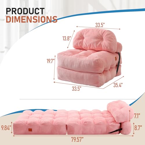 Image of Folding Sofa Bed, Convertible Sleeper Chair with Back Support and Pillow