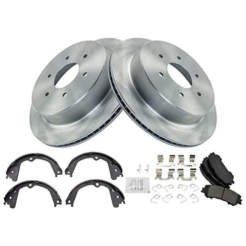 Image of TRQ Rear Brake Pad and Rotor Set Ceramic Parking Shoe Compatible with 2017-2019 Nissan Titan