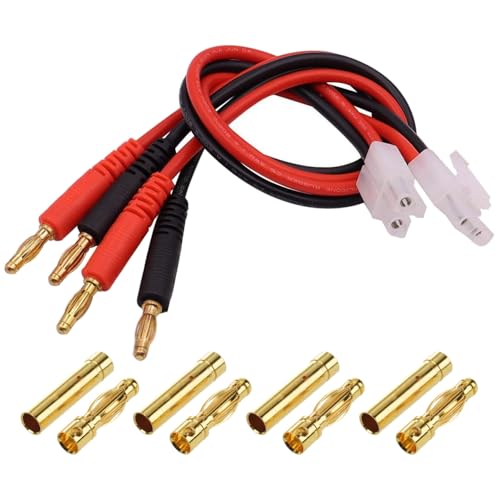 2 Pezzi Cavo di Ricarica con 4 mm Connettore a Banana Cavo per Caricabatterie 14 AWG 30CM per Alimentatore RCe + 4 Paia 4.0 mm Connettori a Spina a