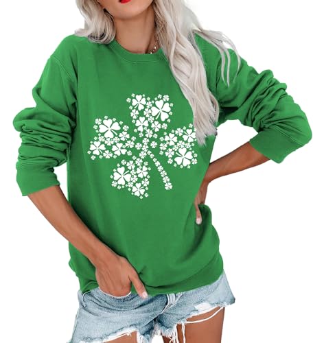 Image of Women's St Patrick's Day Shamrock Sweatshirt Irish Shirts Pullover Top Cute Long Sleeve Holiday Outfit & Gift