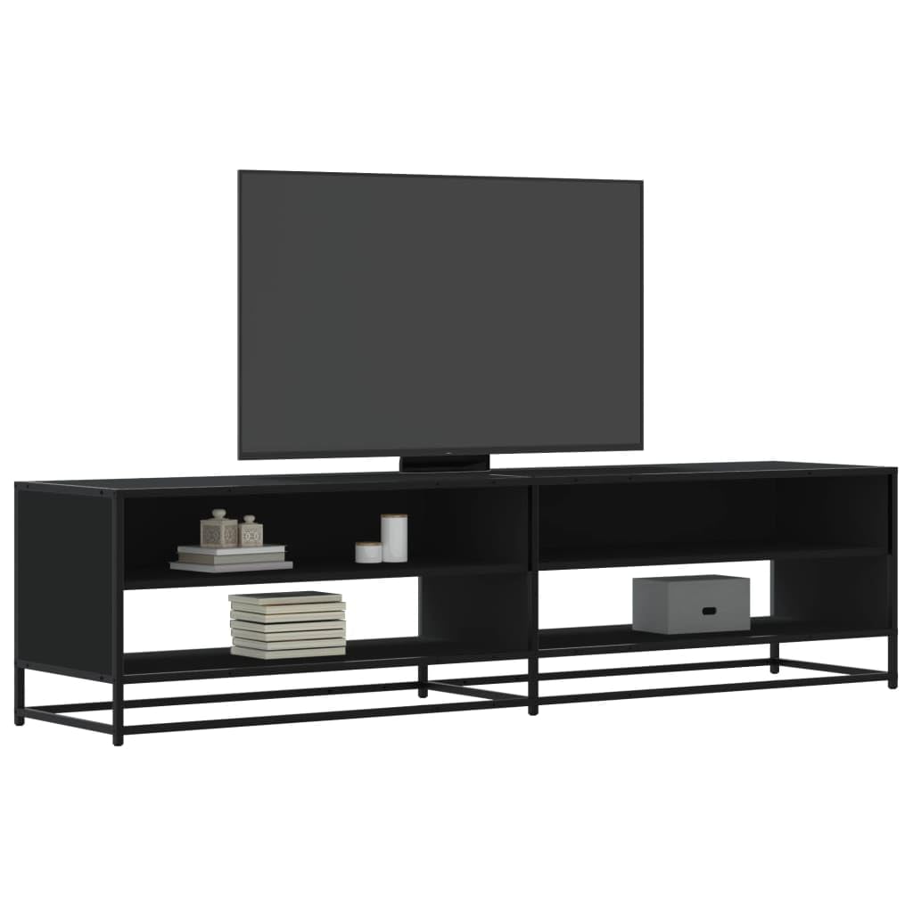 Mobile TV nero in legno e metallo, 180,5 x 40 x 46 cm, con 4 scomparti, spazio e ripiano per soggiorno, camera da letto, home theatre, gaming