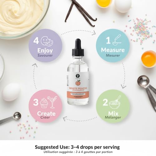 Image of Dolce Flav Natural White Peach Extract 2 oz - Kosher, Sugar-Free, Concentrated Sweet White Peach Flavoring for Beverages, Desserts & Baking, Includes Measured Dropper