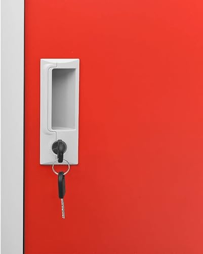 Vista 7 de Armario de acero para oficina, armario organizador de escuela en casa, armario de almacenamiento de metal con 4 puertas y llaves, borde fino, Gris