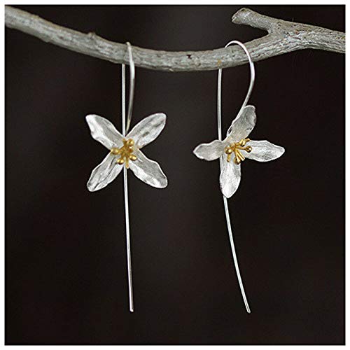 ELECTROPRIME 925erling Silver Handmade Earrings Lilac Flower Long Earrings for Women O0F0