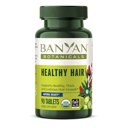 Banyan Botanicals Organic Healthy Hair Supplement – For Thickness, Shine & Scalp Health – with Bhringaraj, Amla & Brahmi – Natural Internal Hair Care & Follicle Support-90 Tablets-USDA Organic