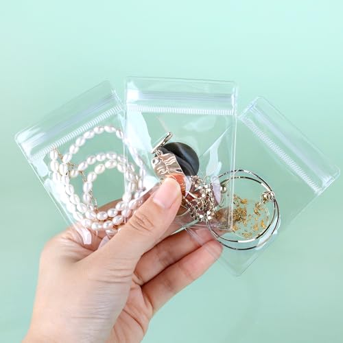 100 sacos plásticos pequenos, 6 x 3,2 cm, sacos de plástico transparente para joias, mini sacos de p