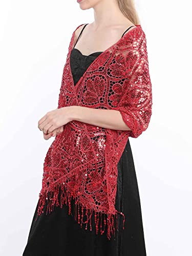 EASEDAILY Women Sequin Shawls and Wraps for Evening Dresses Sparkly Fringe Bridal Scarf2