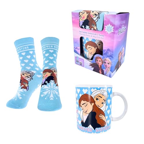 Disney Elsa Tasse et Chaussettes, Tasse en Céramique, Chaussettes en Coton Antidérapantes, Tasse Design Elsa et Anna La Reine des Neiges, Coffret Cadeau pour...