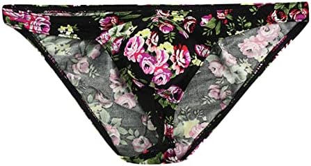 XINSHIDE Men's Underwear Sexy Floral Printed T Back G String Briefs Thongs Vintage Retro Panties Breathable Stretch Low Rise U Convex Bulge Pouch Underpants Bikini Knickers Trunks Lingerie Black