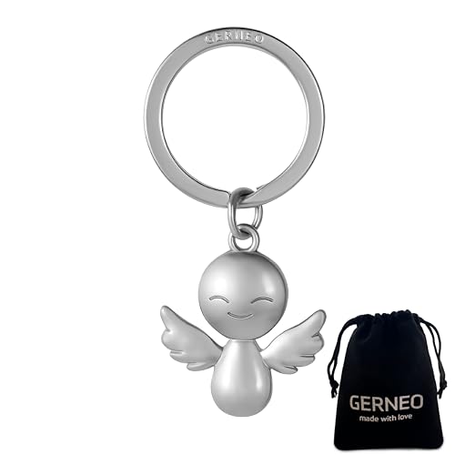 GERNEO® – Portachiavi con angelo custode Alana – portafortuna con sorriso caldo in oro, oro rosa o argento, argento