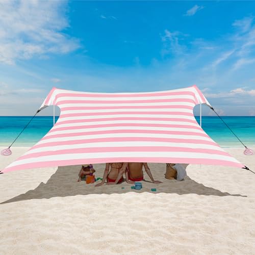 Strandzelt Sonnenschutz 3x3m mit UPF 50+ UV Schutz Zelt - Strandmuschel Sonnensegel Tragbar inkl. Sandanker & Heringe fü...