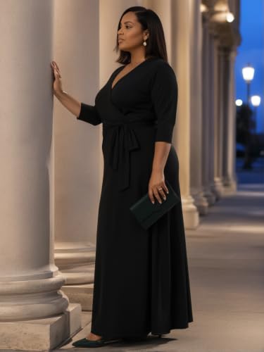 Image of SUZONANA Plus Size Maxi Dresses for Curcy Women Casual Loose 3 /4 Sleeve Long Dress with Belt