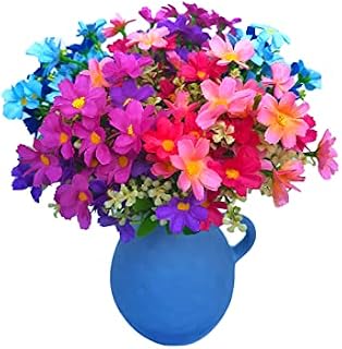 Artificial Flowers for Decoration 6 Bundles Fake Flowers Blue Silk Mums Flowers with Stems Outdoor Artificial Plants & Flowers Faux Flowers Bulk Spring Daisy Farmhouse Fake Plants for Home Decor