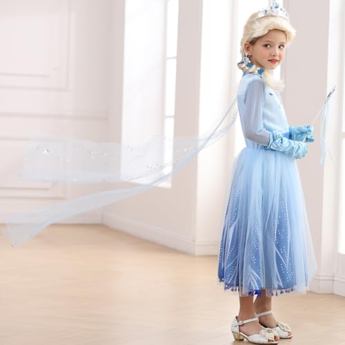 Itvti Elsa Costume Toddler Girls Snow Princess Dress Blue Cosplay Outfit With Wig For Halloween Birthday Party Christmas thumb #3