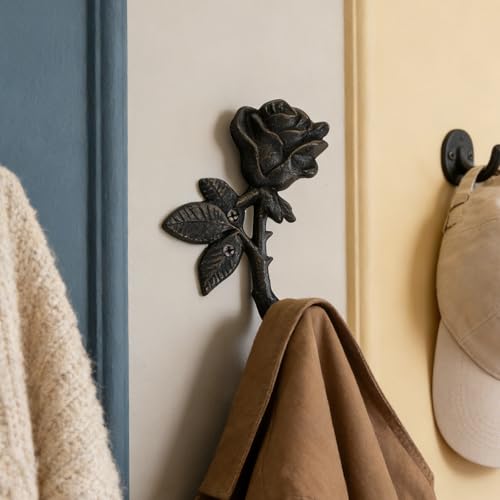 Ganchos de pared ORFOFE de hierro fundido con forma de rosa negra en pack de 2 unidades 6