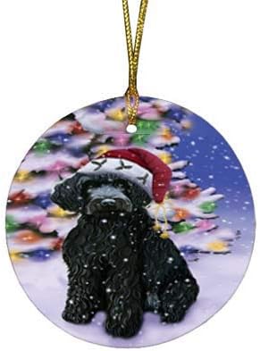 Summertime Tropical Island Beach Barbet Dog Round Flat Ornament - Pet Decorative Hanging Ornaments for Christmas X-mas Tree Decorations - 2.75" Round Flat Ceramic Christmas Ornament POR1600