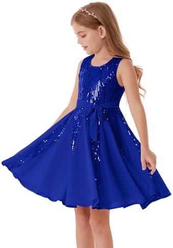 GRACE KARIN Mädchen Glitzerndes Pailletten Prinzessinnenkleid Geburtstagspartykleid Sommer Blumenmädchen Kleid für besondere Anlässe Festival-Outfit 5-12 Jahre