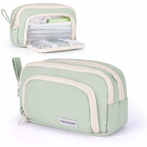 COLOCASTLE Federmäppchen Mäppchen mit 3 Fächer Federtasche große Kapazität Federmappe Mädchen Junge Teenager Erwachsene Schlamppermäppchen Pencil Case mit Tragegriff für Schule Büro